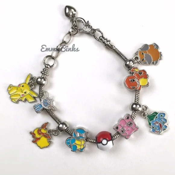✨3for$38 New 9 Charm Pokémon Character Silver Enamel Charm Bracelet ~ Pokémon - Picture 2 of 14
